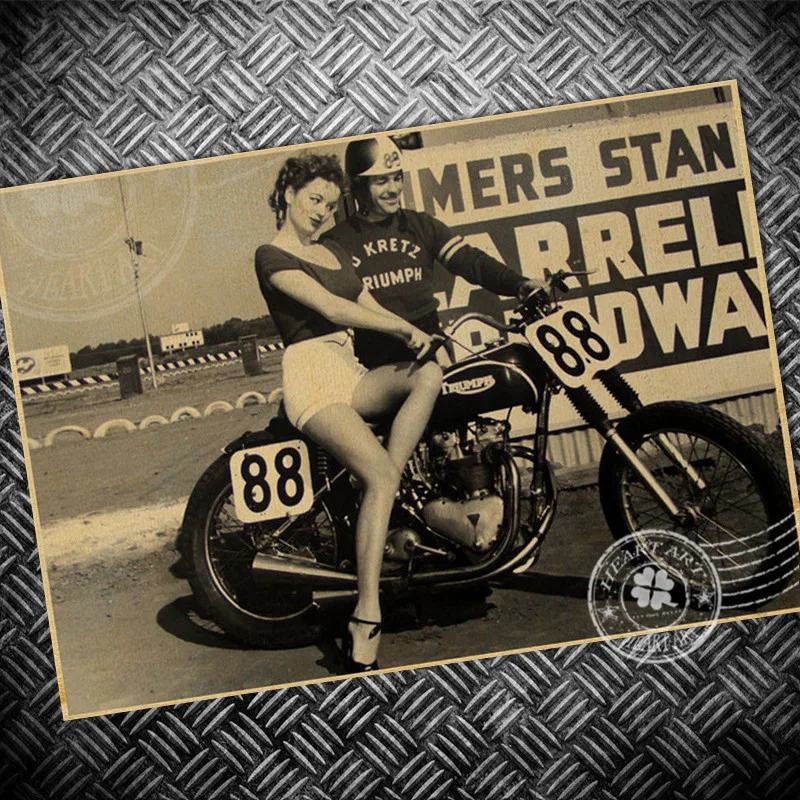 Hot Sale Motorcycle Sexy Lady HD Vintage Paper Poster Retro Painting Wall Sticker Living Room Bar Cafe Sign Paint 42x30cm | Дом и сад