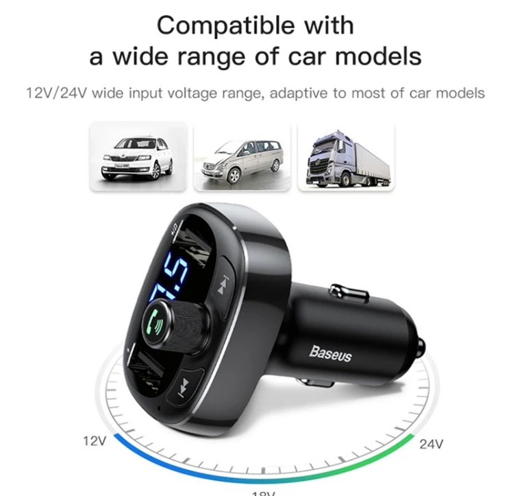 BASEUS FM передатчик модулятор Bluetooth MP3 Беспроводное зарядное устройство для