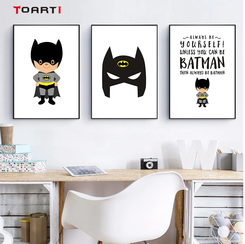 Adorable Cartoon Superhero Wall Art Pictures Inspiring Quote Canvas Painting Nursery Vintage Posters&ampPrints Kids Room Home Decor | Дом и