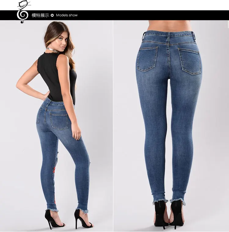 2020 Женские винтажные вышитые пикантные облегающие джинсы-бойфренды с цветами