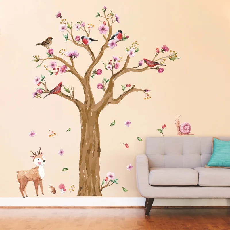 2 шт. художественные наклейки на стену с изображением дерева и птиц для гостиной