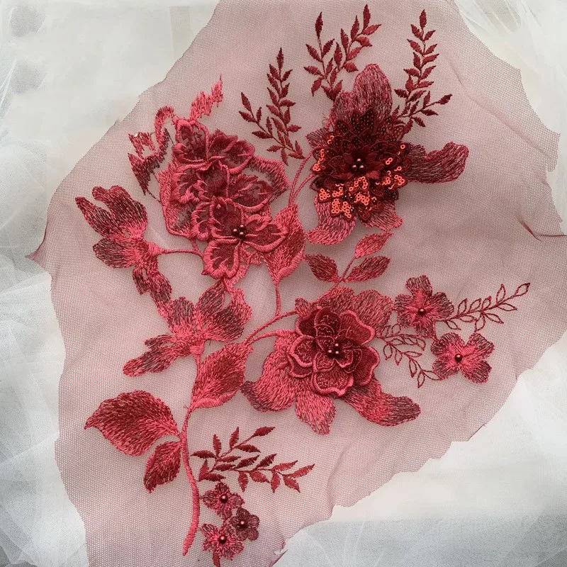 Handmade Multicolor Beaded Hot Diamond Three-dimensional Flower Lace Accessories Headscarf Wedding Dress Material RS1594 | Дом и сад