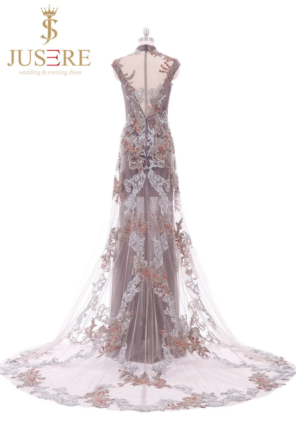 Jusere Real Photos High Neck Formal Dress Sleeveless Appliques With Beaded Party Gown Long Custom Made Sheath Evening Dress 2019