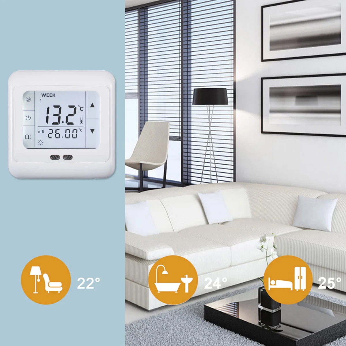 C07.H1 S Digital Touch Screen LCD Display Thermostat Temperature Controller Floor Heating Room White Backlight Themostat |