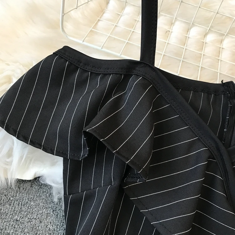 ALPHALMODA, летний женский короткий комбинезон с рюшами, неровный, с открытыми плечами, с высокой талией, женские стильные комбинезоны в полоску, Модный комбинезон