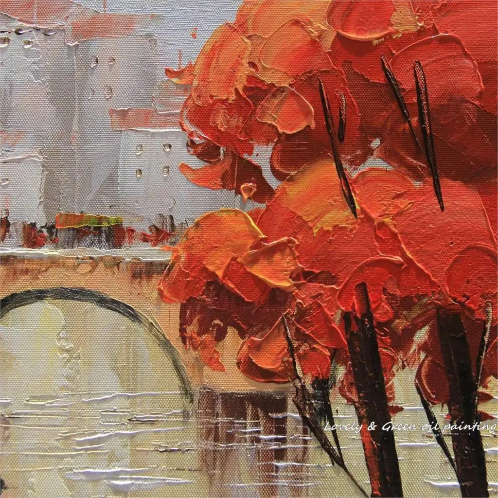 Толстая текстурированная картина городской мост 100% ручная роспись современный