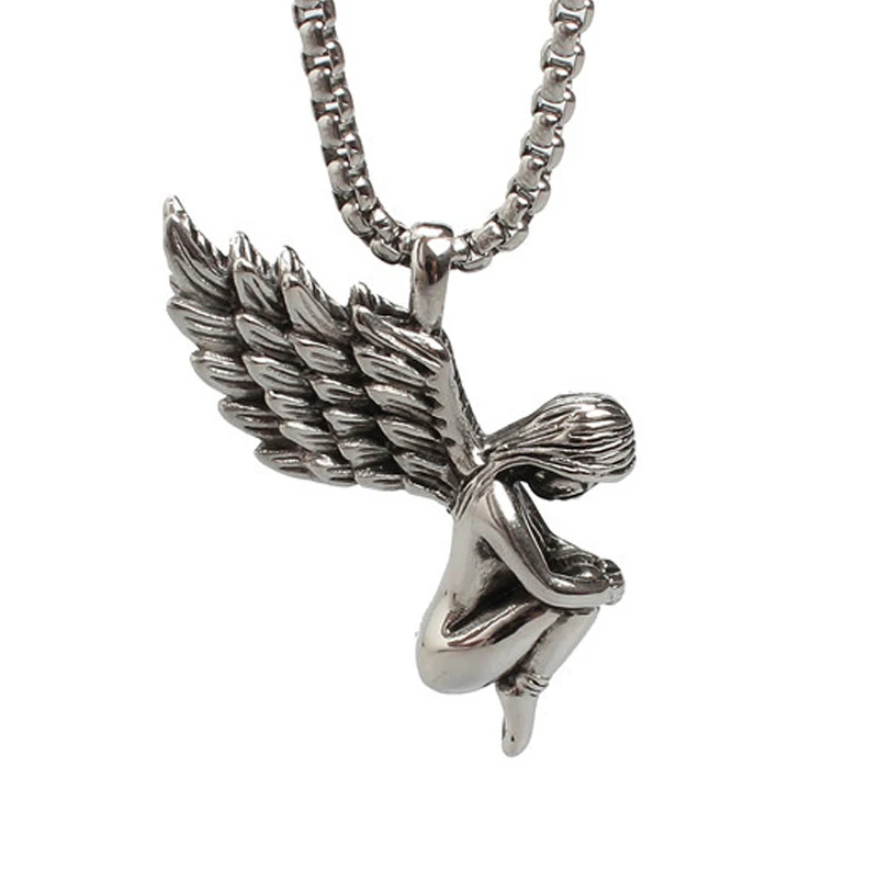 Punk Trendy Holy Necklace Pendant Titanium Steel Angel Wings Girl Pendants Gifts for Men Women Fashion Jewelry | Украшения и