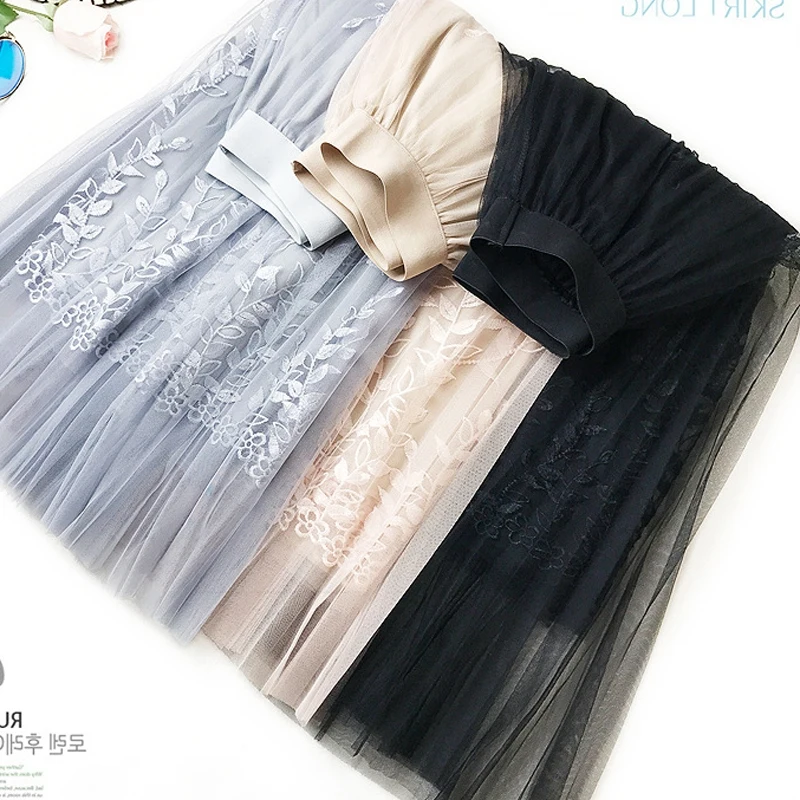 Летняя юбка Элегантная Модная Тюлевая длинная Плиссированная юбка-трапеция