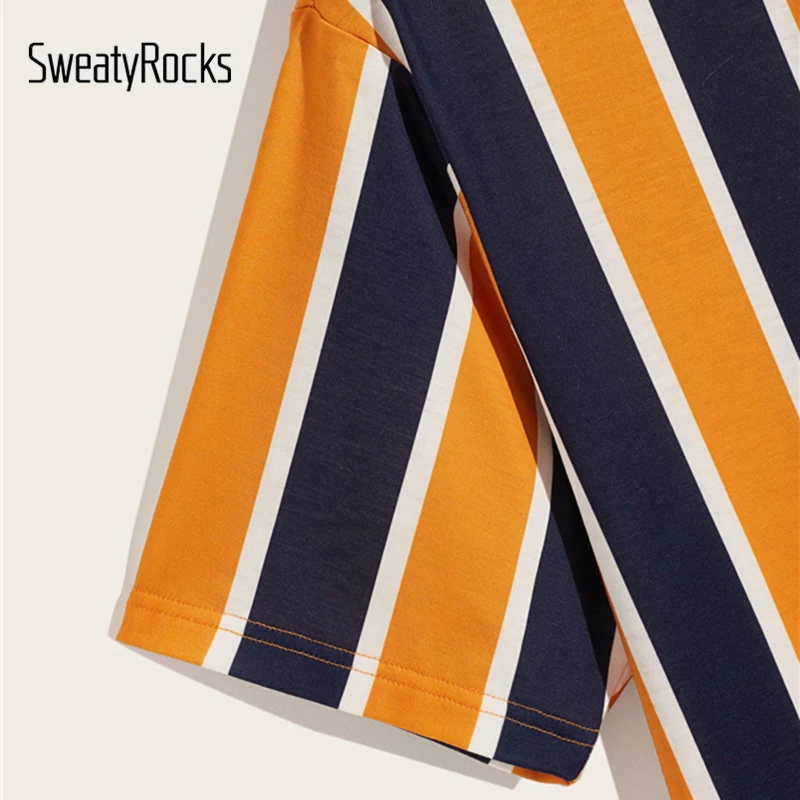 SweatyRocks, мужская полосатая футболка с круглым вырезом, уличная одежда, мужские футболки s, модные, летние повседневные мужские футболки и топы