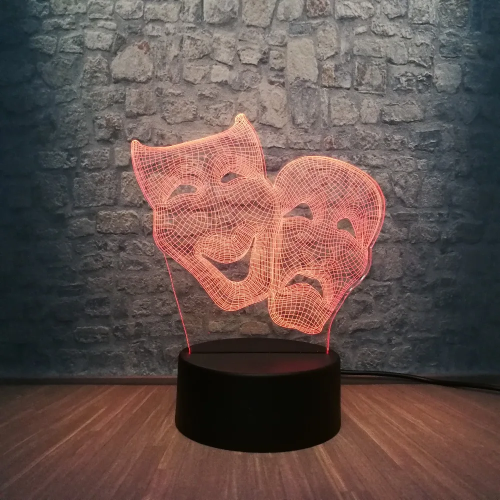 Мультипликационный персонаж Дионис комедия и Tradegy маска 3D светодиодная лампа 7