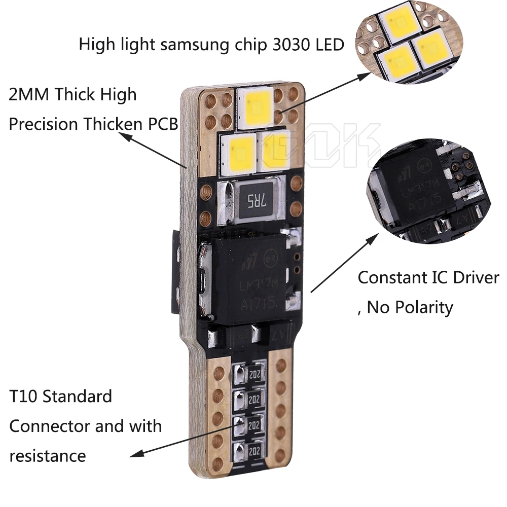 Светодиодная can-шина T10 canbus 3030 6smd t10 led Canbus автомобильная Smd-лампа w5w Led 194 168 100%