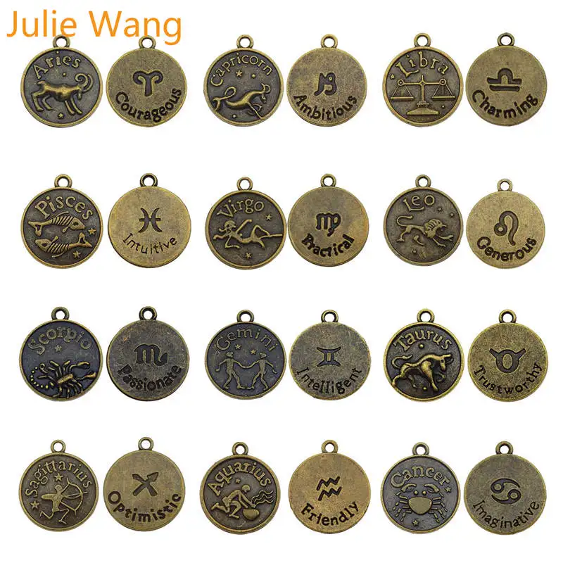 Julie Wang 12 шт смешанный 12 созвездия зодиака шаблон подвеска под бронзу, старину сплава ожерелье браслет ювелирные изделия делая аксессуар