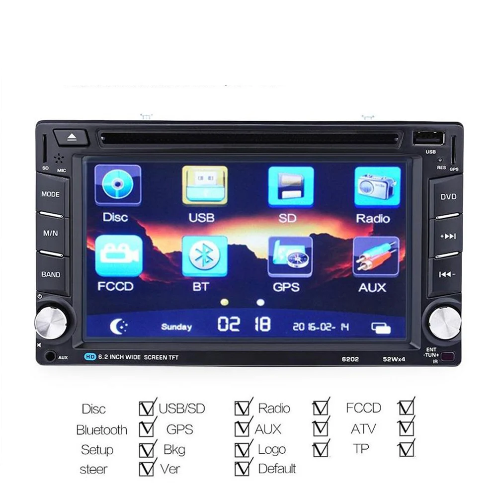Универсальный 6 2 дюймов двойной Din автомобильный DVD видео плеер Bluetooth V3.0