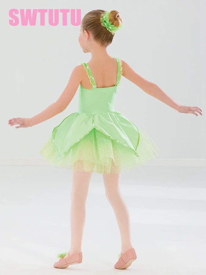 Для девочек Костюм с балетной юбкой ребенка балерина платье пачка зеленый Performane