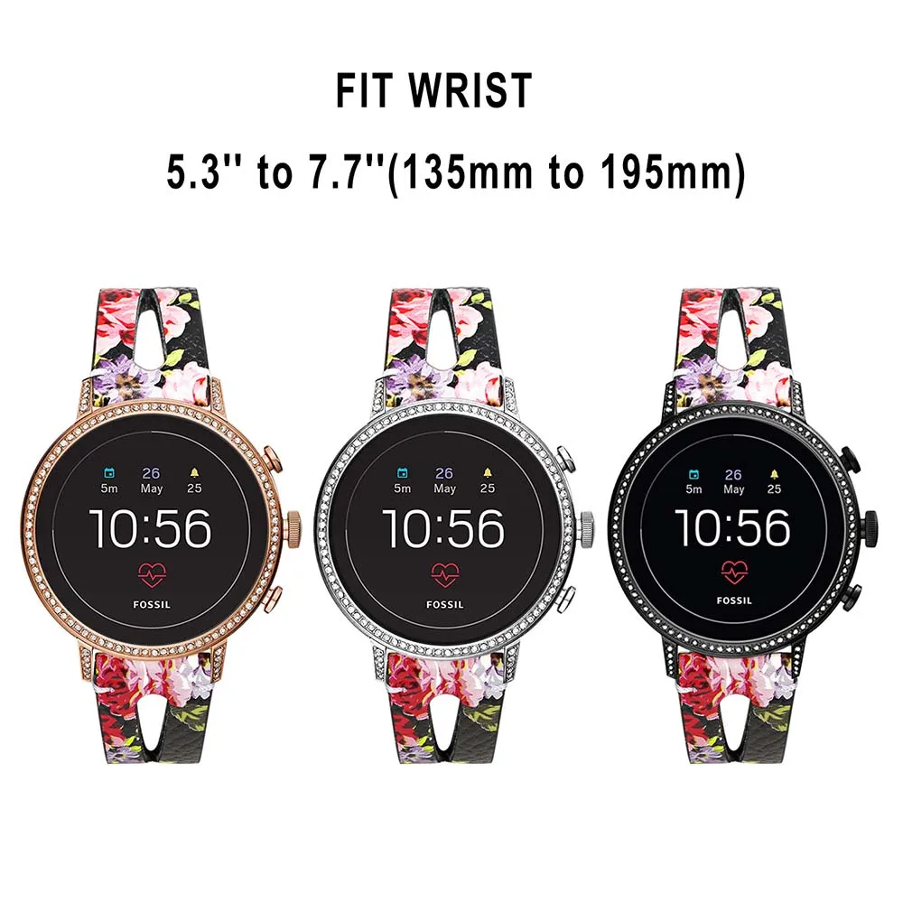 Цветочный ремешок для часов из натуральной кожи 18 мм 20 мм для Fossil Women' Gen 4 Venture HR/Gen 3 Q Venture/Q портной/Q Gazer ремешок для часов