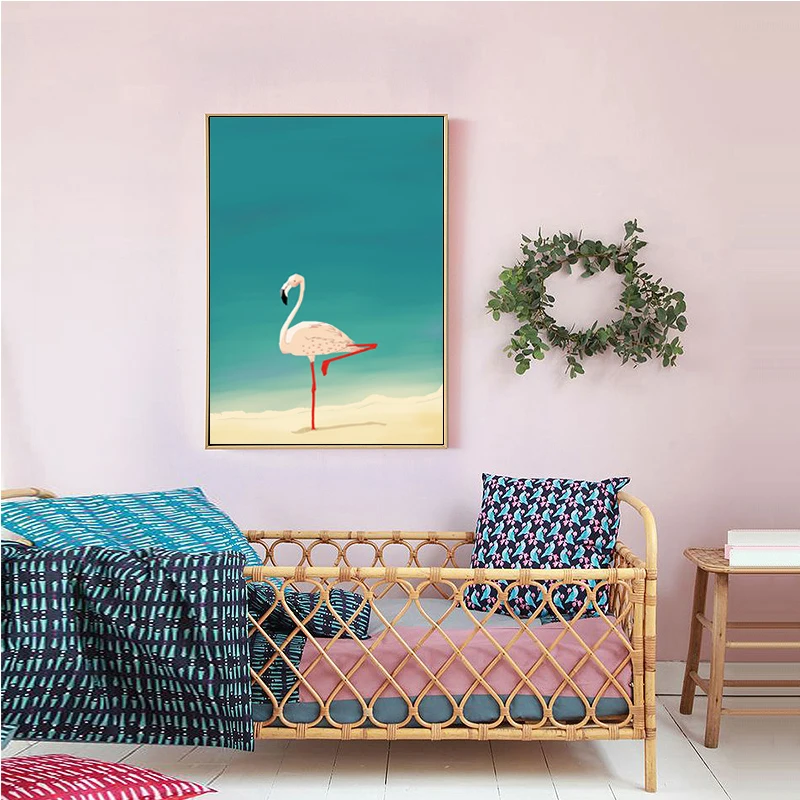 Современный минималистичный скандинавский Фламинго животные мультфильм Холст