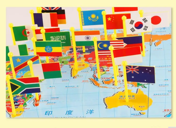 

3D Wooden Map of the World national Plastic flag Stereo toy Children Puzzle early Learning toy boy's girl's toys