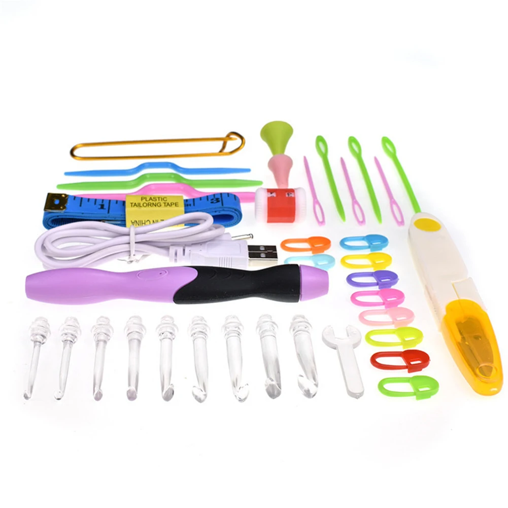 Вязальные спицы Набор крючком для дома с ножницами usb зарядка практичный