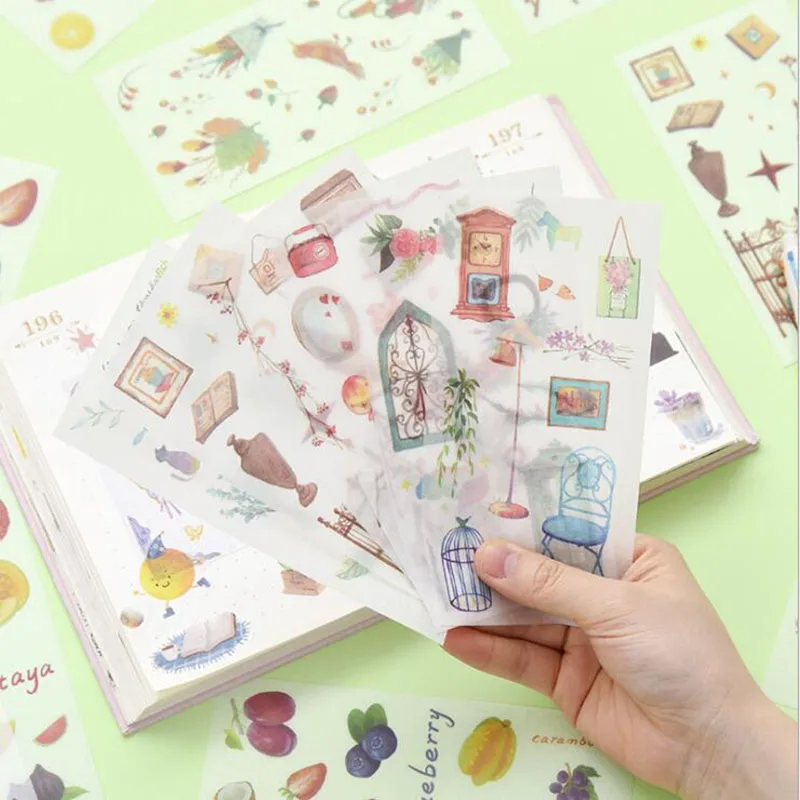 

6pc kawaii sticker small fresh cute girl heart diary decoration stationery album thin stickers PVC transparent scrapbooking