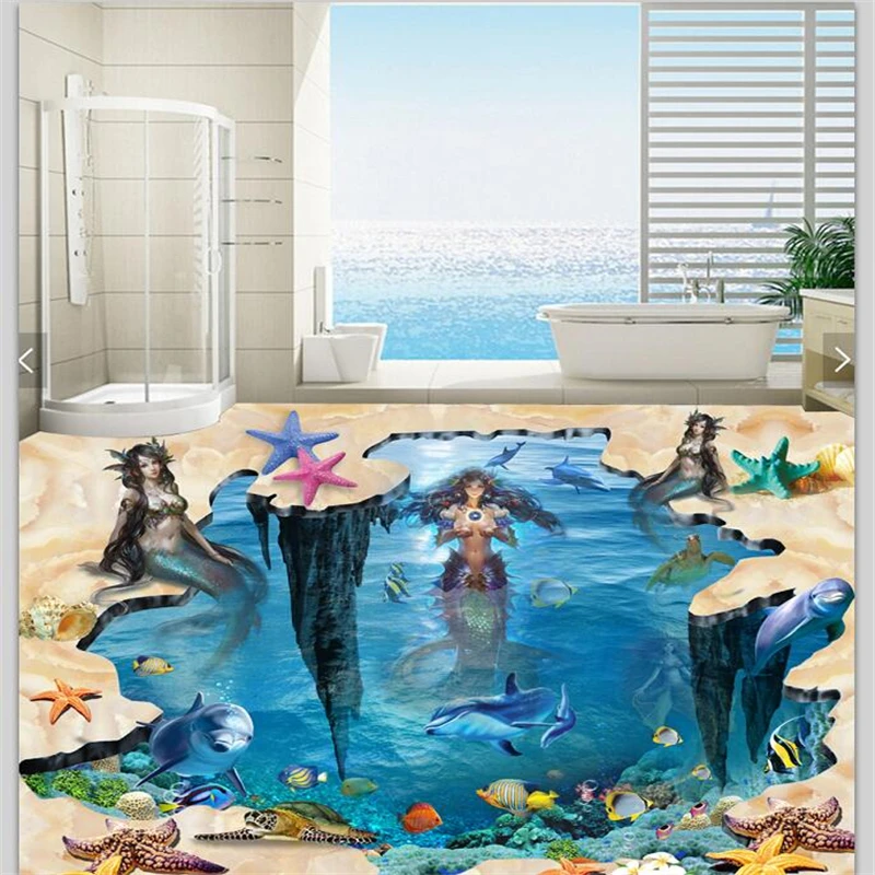 3d напольные 3d-плитки beibehang для рисования пляжа русалки подводного мира
