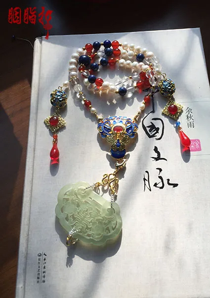 Лазуритовая перегородка зеленый нефрит цветок ожерелье браслет Hanfu костюм