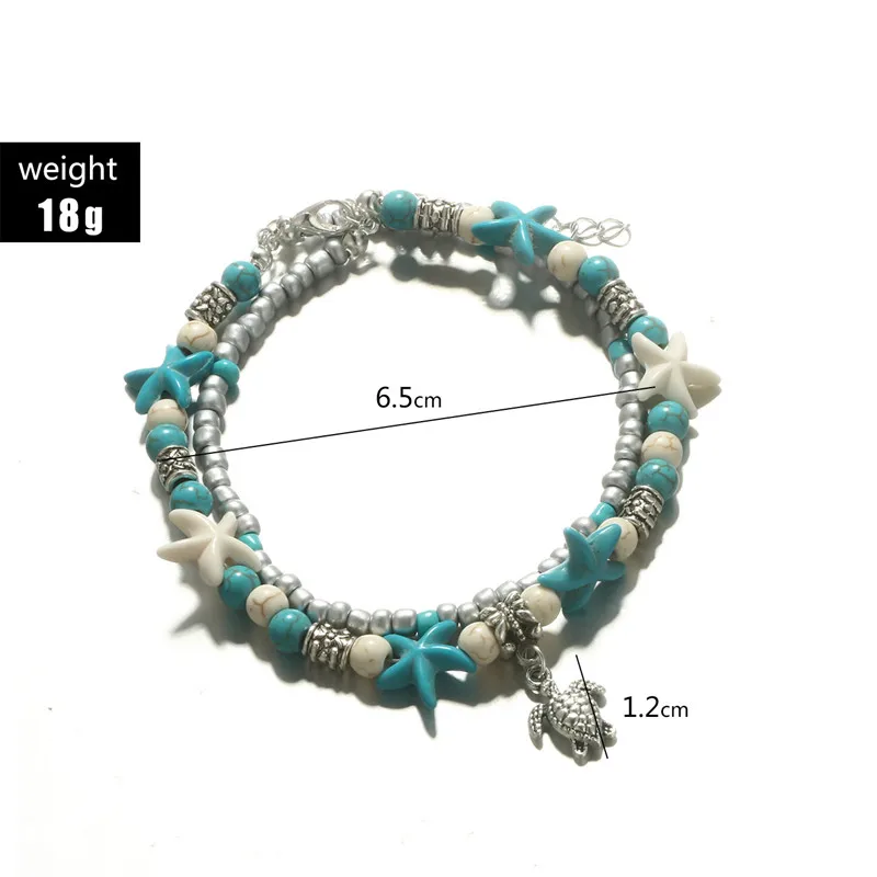 Богемная черепаха пляж зеленый стон Кулон ножной браслет двойной Раковины