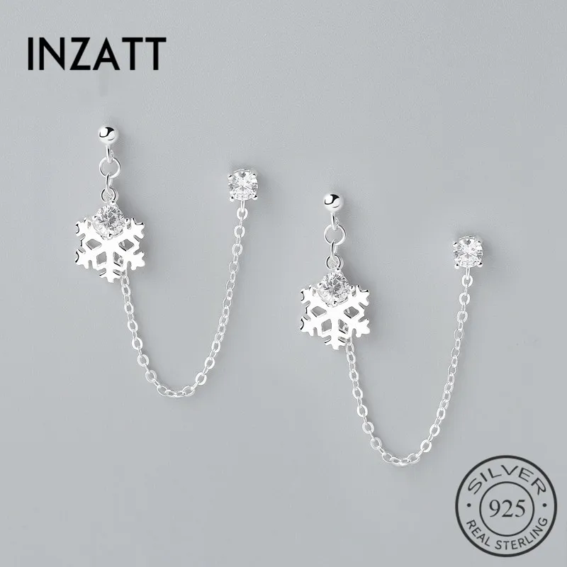 INZATT Bohemia 925 S, серебряные Висячие серьги для женщин, свадебные блестящие бусины, геометрические снежинки, циркон, хорошее ювелирное изделие