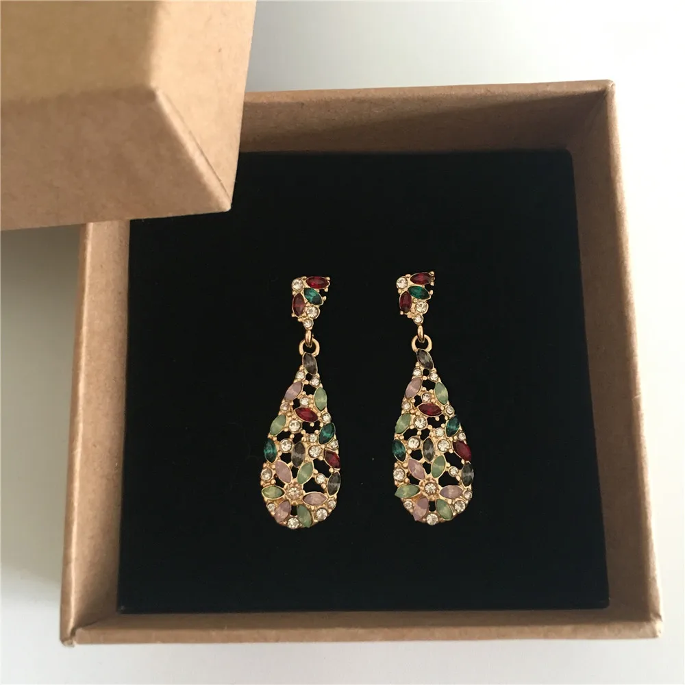BOXPACKING F/W новое поступление великолепные С Покрытием золотого цвета красочные каменная Подвеска Серьги-капли для женщин pendientes mujer moda драгоценные камни - Окраска металла: BOXPACKING