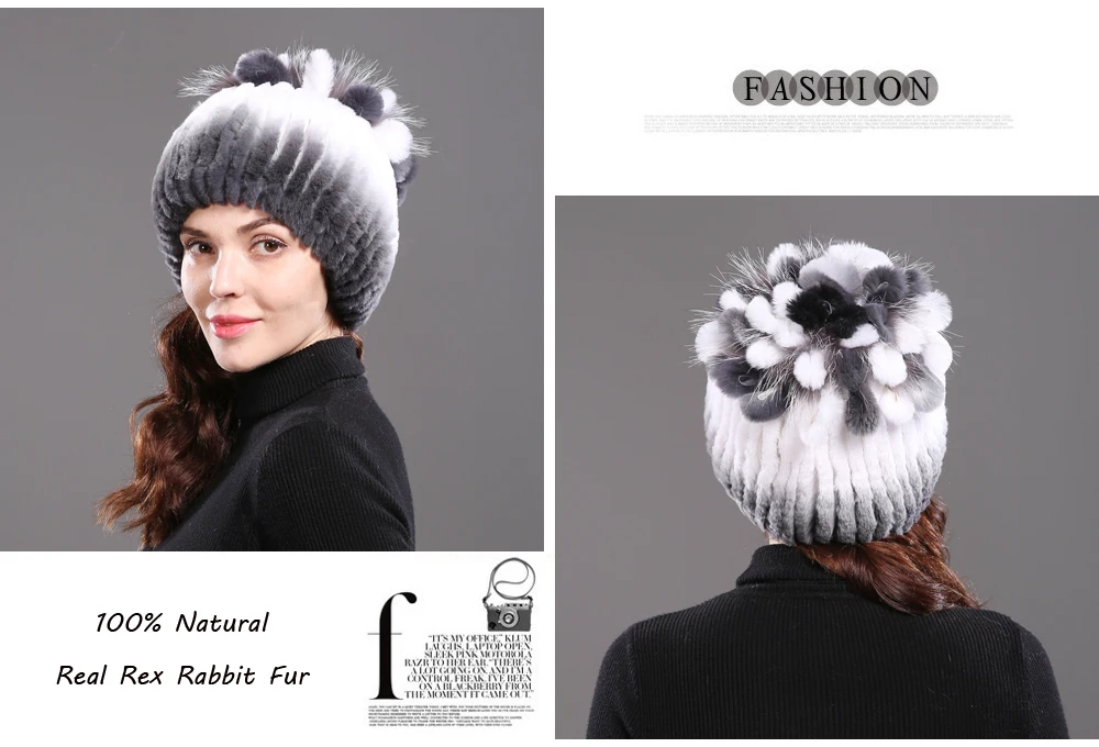 Горячая Распродажа Настоящий мех кролика Skullies Beanies шапки женские зимние теплые ручной работы вязаная шапка из меха кролика рекс с натуральным лисьим мехом шапка