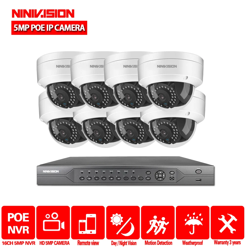 Dome poe camera NIVISION H.265 16CH системы видеонаблюдения камера nvr 4K 5MP Ультра hd водонепроницаемый 5.0MP безопасности Poe IP камера cctv система безопасности - Цвет: Dome poe camera