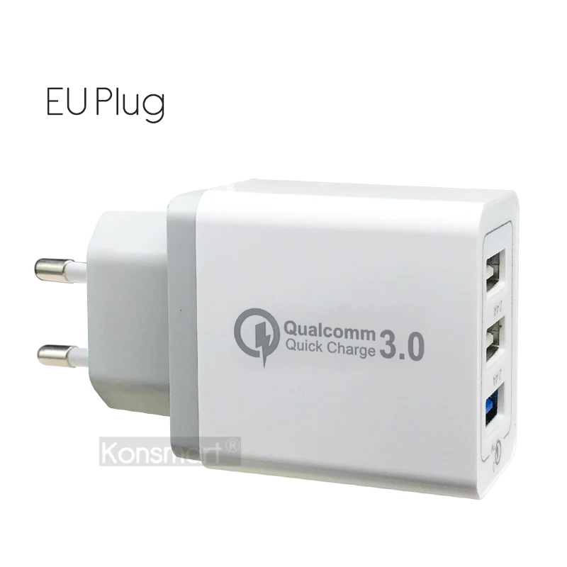 KONSMART Quick Charge 3,0 USB адаптеры питания для iPhone iPad samsung huawei Xiaomi мобильного телефона Быстрая зарядка Евро путешествия зарядное устройство - Тип штекера: Европейский Союз (ЕС)