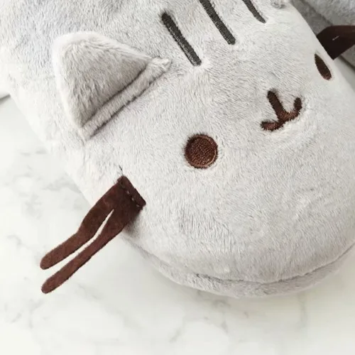 Плюшевые тапочки с рисунками животных из мультфильмов; креативная мягкая домашняя обувь серого цвета с изображением кошки; мягкая нескользящая обувь; подарок для пары