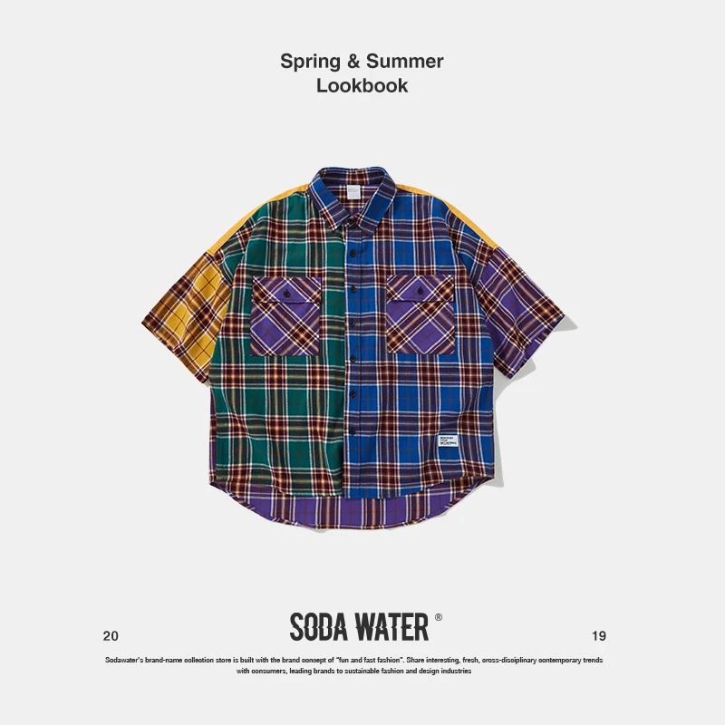 Клетчатая рубашка SODA WATER летняя уличная для скейтбординга с коротким рукавом