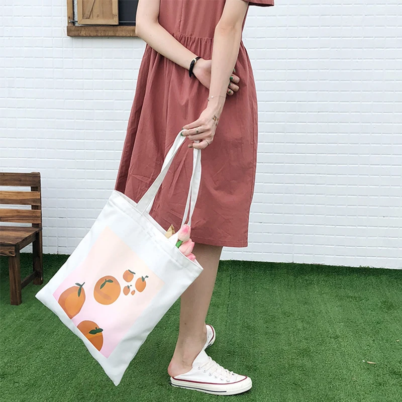 Harajuku новый большой размер ulzzang оранжевый мультфильм Печать холст ins Корея сумка