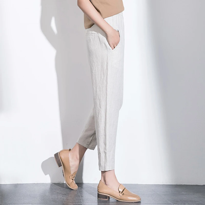 Женские тонкие свободные хлопковые льняные укороченные брюки для лета дышащие