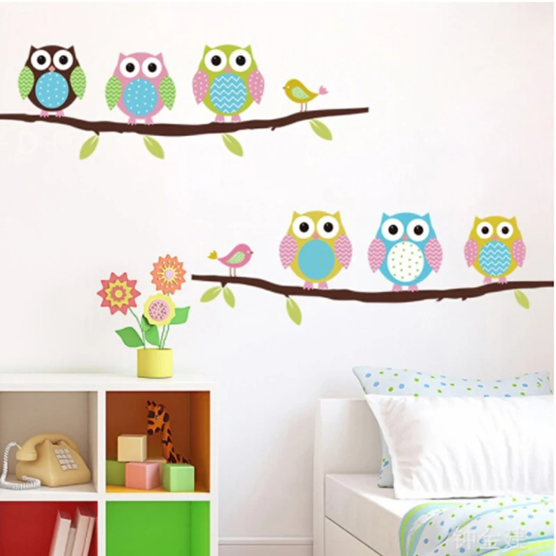 Мультфильм шесть Сова на дереве бумага наклейки стену искусство Декор Фреска