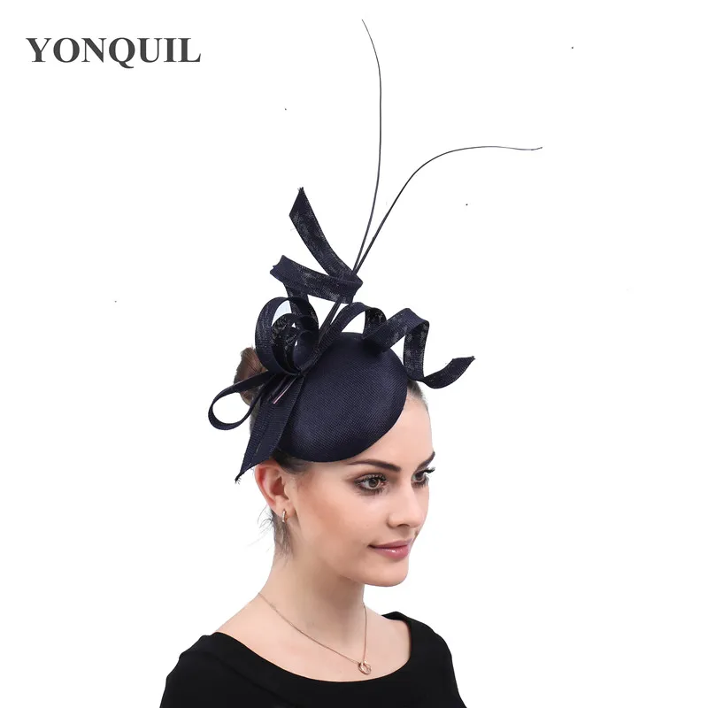 Champagne imitation sinamay fascinator ladies wedding hats royal floral with feathers headwear hair clips occasion church event