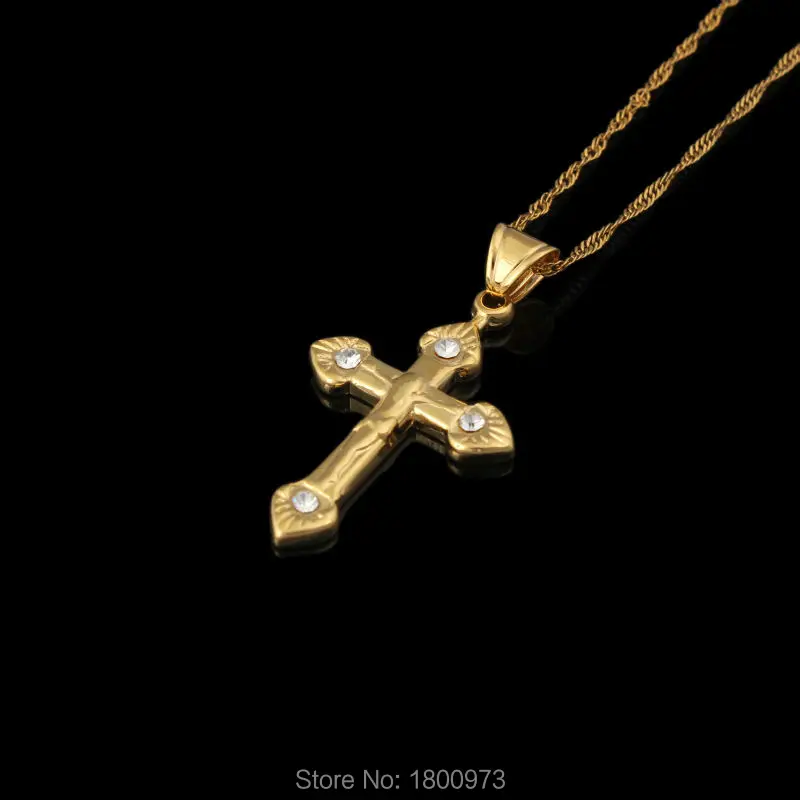 Ожерелье с кулоном в виде Креста Иисуса для женщин и мужчин колье золотого цвета