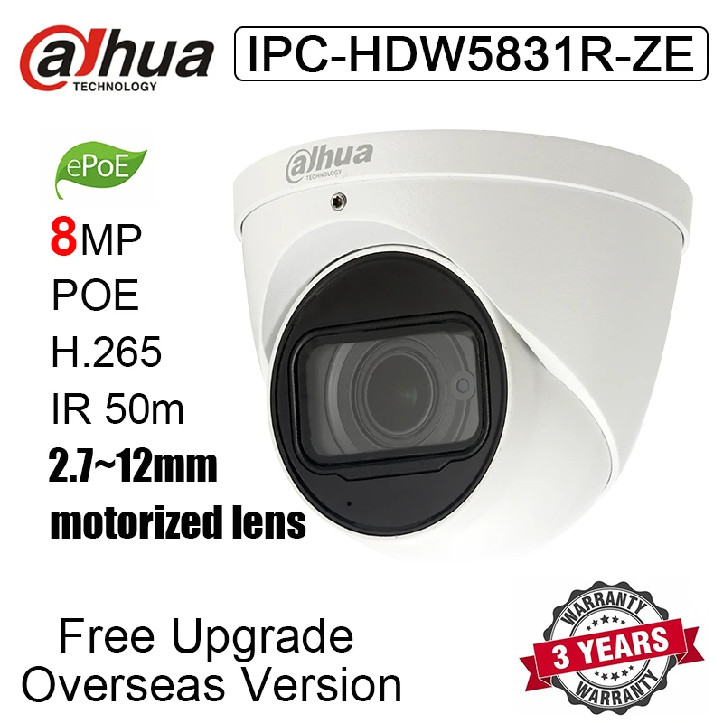 Оригинальная купольная ip-камера Dahua IPC-HDW5831R-ZE 8 Мп POE H.265 IR 50 м встроенный микрофон сетевая камера с логотипом Замена IPC-HDW5231R-ZE