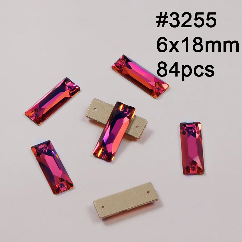 Baguette 6X18mm 84pc Пришитый камень цвет фуксии стекло кристалл риволи Наветт капелька Flatback Стразы для шитья для вечернего diy аксессуары для одежды - Цвет: Baguette 6X18mm 84pc