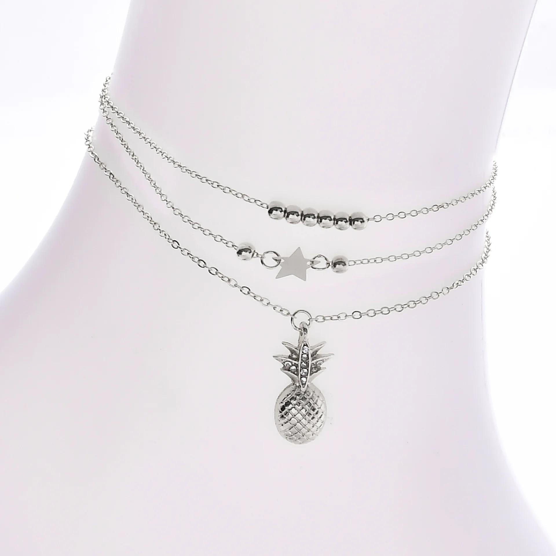 Модные Новые многослойные ножные браслеты Цепочка для ног звезда бисера кулон с