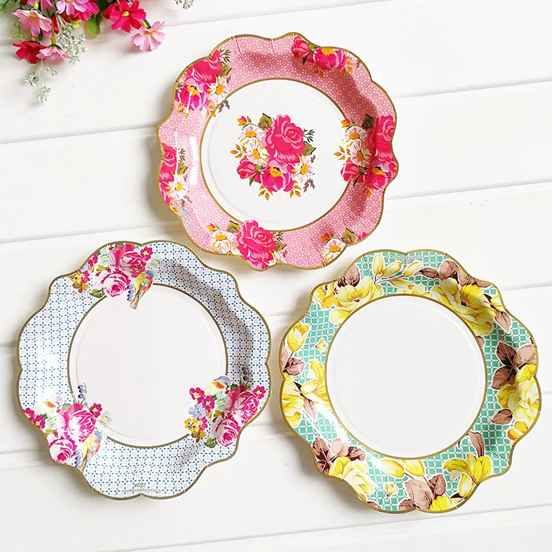 12 шт./компл. винтажная Цветочная 22 см бумажная тарелка для чая вечерние десертные
