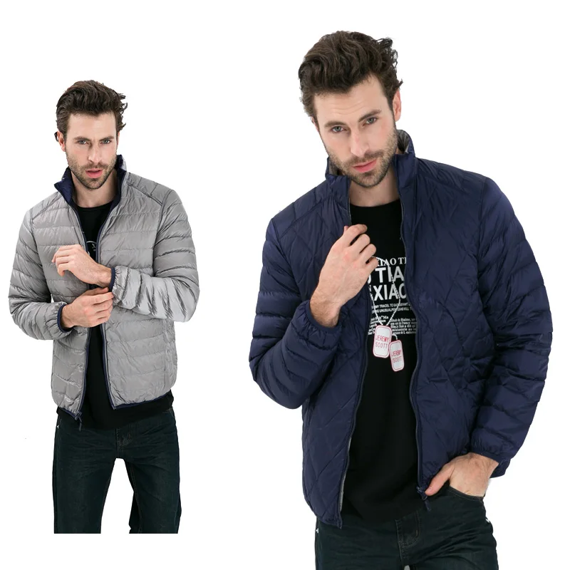 Мужская куртка на утином пуху двухсторонняя ультра легкий тонкий размера плюс