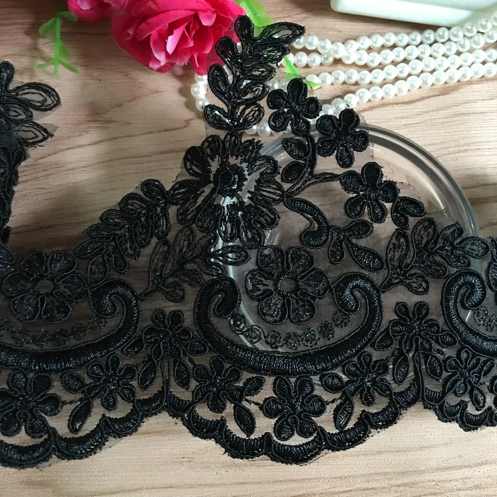

3Yards/lot Delicate Black Fabric Flower Venise Venice Lace Trim Applique Sewing Craft Free Shipping