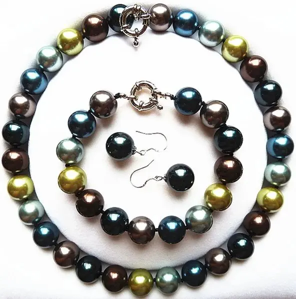 Красивый 10 мм Идеальный Круглый многоцветный жемчужное ожерелье в виде ракушек