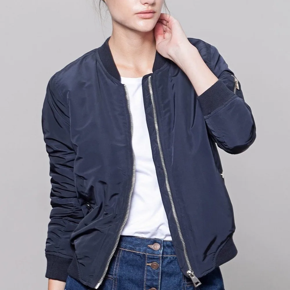 Новая Мода Осень и Зима Женщины Хлопок Твердые Байкер Бомбардировщик Куртка Панк