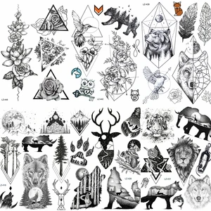 Переводная татуировка, большая голова льва, водостойкая, на руку, на спину, временная татуировка, наклейка на мужской боди-арт, поддельная татуировка, Лев, животное, AAQH852