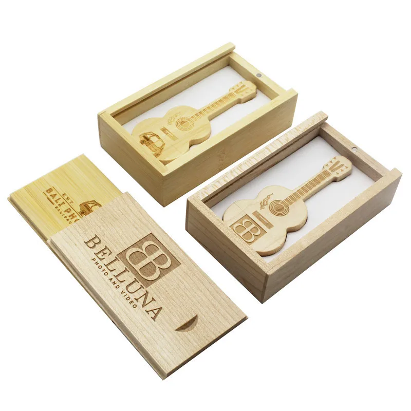 Пользовательский логотип деревянная гитара + коробка стиль Флешка 4 ГБ 8 16 32 usb2.0 usb