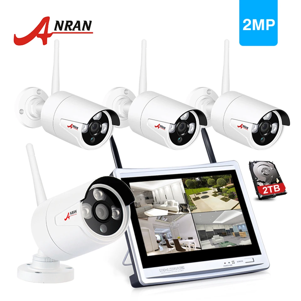ANRAN P2P 1080P 12 дюймов ЖК-дисплей монитор 4CH NVR жесткий диск 2.0MP 3 массив ИК Открытый Беспроводной IP WI-FI Камера видеонаблюдения Системы