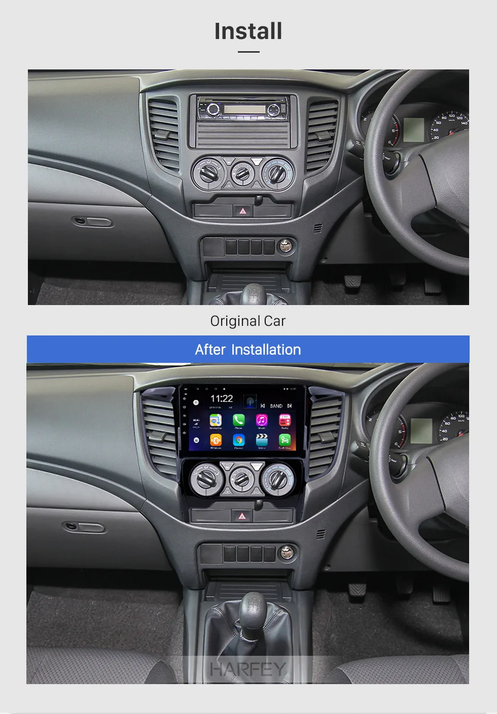 Harfey HD сенсорный экран для Mitsubishi TRITON(MT) руководство Android 8,1 Автомагнитола " gps Navi головное устройство Bluetooth wifi SWC